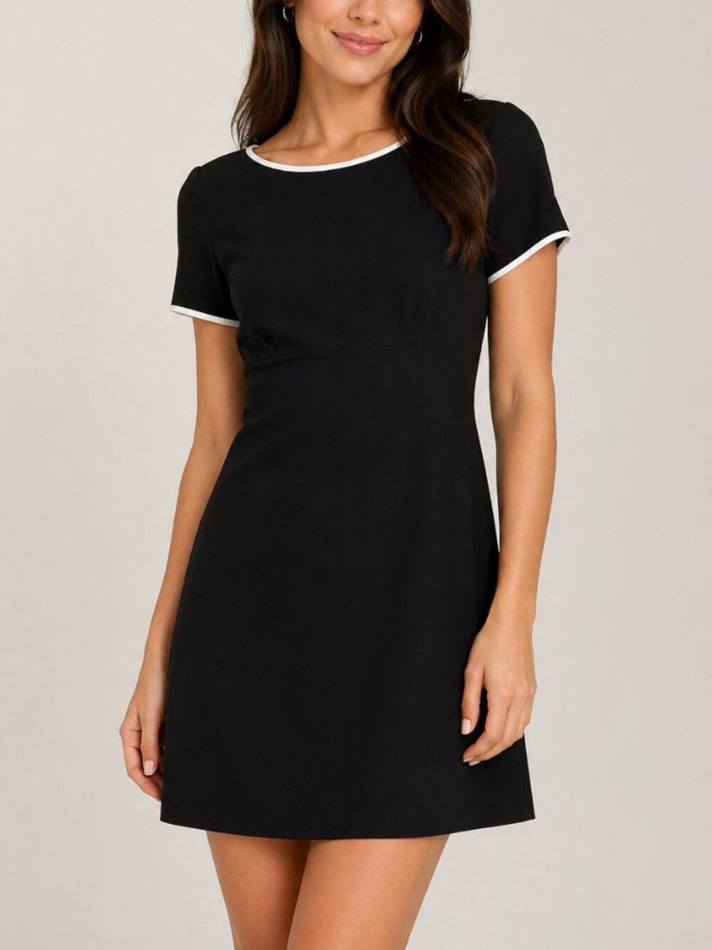 Ann Taylor Petites Black Mini Dress White Trim Preppy Classic Old Money